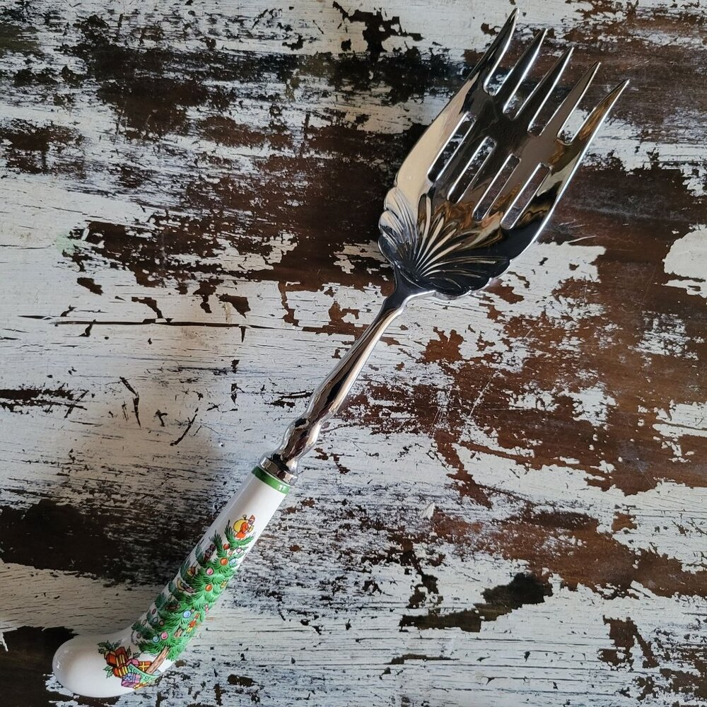 Spode Christmas Tree Serving Fork With Ceramic Handle 11 Inches